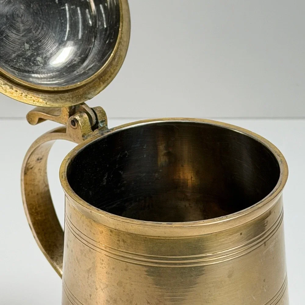 Vintage Brass Lidded Beer Ale Stein Mug Gold Traditional‎ Tankard Old World